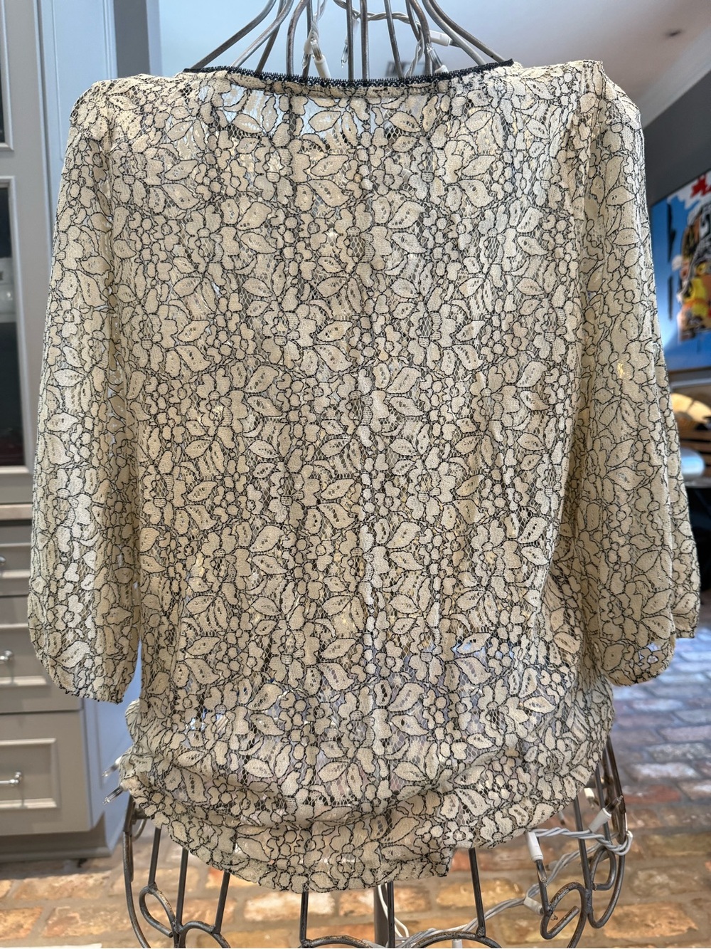 LOFT Cream Floral Lace Blouse, Size XL